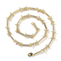 Hiphop zircon-encrusted barbed wire necklace