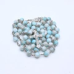 Zebra Blue Rosary Necklace Cross Necklace