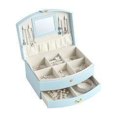 Double-layer portable makeup jewelry box with mirror