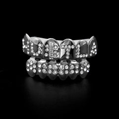 Hip-hop diamond-encrusted and gold-plated teeth grillz