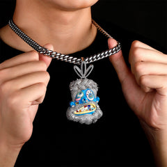 Diamond-studded colorful dripping oil cartoon head hip-hop pendant necklace wholesale