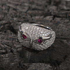 Hip-hop creative owl zircon-encrusted ring
