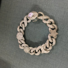 Hip-hop zircon-encrusted sun, star and eye necklace