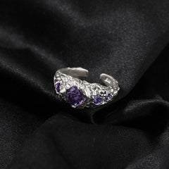 Hip-Hop 925 Silver Ring with Purple Zircon
