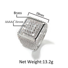 Hip-hop large square ring with zircon