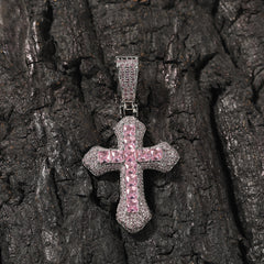 Hip-hop copper-inlaid purple zircon cross necklace