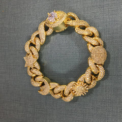 Hip-hop zircon-encrusted sun, star and eye necklace