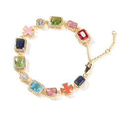 Exquisite diamond-encrusted colored gemstone bracelet and necklace