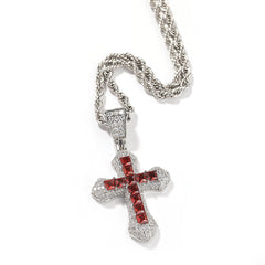 Blue Zircon Cross Hip-hop Necklace