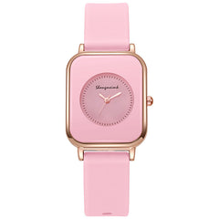 Casual square-shaped, elegant quartz silicone strap student watches.