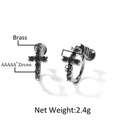 Hip Hop Zircon Black Spiral Clasp Cross Earrings