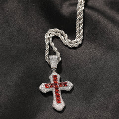 Blue Zircon Cross Hip-hop Necklace