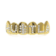 Hip-hop diamond-encrusted and gold-plated teeth grillz