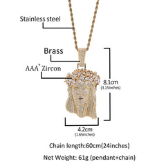Hip Hop  Iced Out CZ Jesus Piece Pendant Necklace