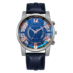 Large-dial, hollow-out blue-light men's watch.