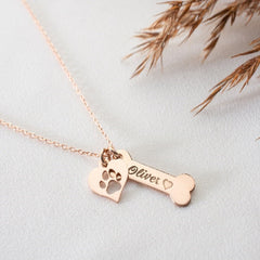 dog name necklace Personalized Bone Paw pendant