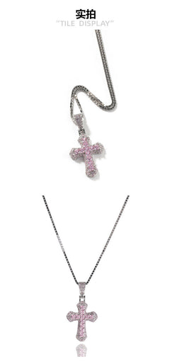 Gold-plated, diamond-encrusted mini cross necklace