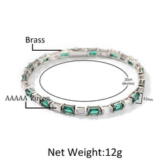 Hip-hop zircon-encrusted emerald color-matching tennis chain