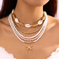 Starfish shell rice bead multi-layer necklace