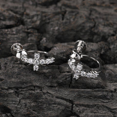 Hip Hop Zircon Black Spiral Clasp Cross Earrings