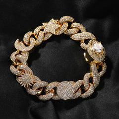 Hip-hop zircon-encrusted sun, star and eye necklace
