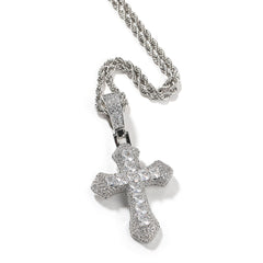 Hip-hop copper-inlaid purple zircon cross necklace