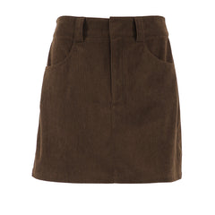 Retro Corduroy Skirt Women Short Autumn High Waist Office All Matching Slimming A line Sheath Skirt（Without Belt）
