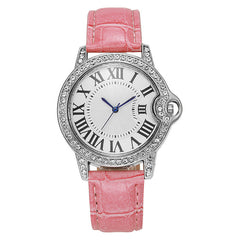 Fashion Diamond-Encrusted Women's Quartz Watch with Leather Strap