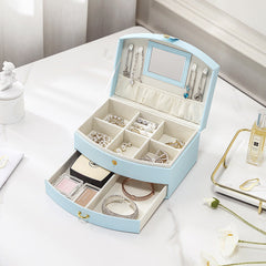 Double-layer portable makeup jewelry box with mirror