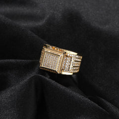 Hip-hop square diamond-encrusted couple ring