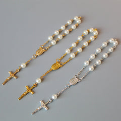 rosary pearl cross full moon blessing bracelet