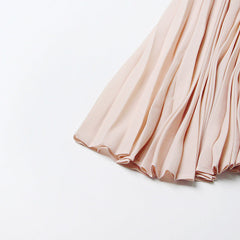 Pleated round neck sleeveless A dress with waist slimming long skirt