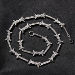 Hiphop zircon-encrusted barbed wire necklace