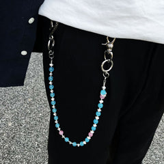 red and blue cat's eye stone chain