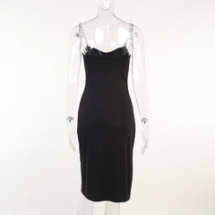 Women's Dresses Chain Strapless Sleeveless Solid Basic Split Knee-Length Bodycon 2022