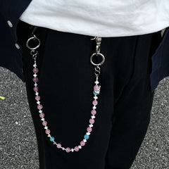 red and blue cat's eye stone chain