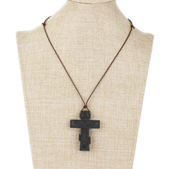 INRI red and black wood cross necklace rope chain religious