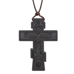 INRI red and black wood cross necklace rope chain religious