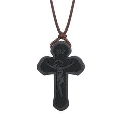 INRI red and black wood cross necklace rope chain religious