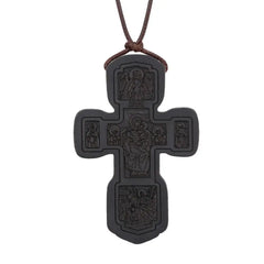 INRI red and black wood cross necklace rope chain religious