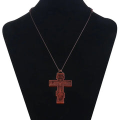INRI red and black wood cross necklace rope chain religious