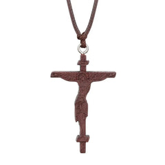 INRI red and black wood cross necklace rope chain religious