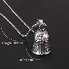 Red Cross Silver-Plated Wings Motorcycle Bell Pendant Necklace
