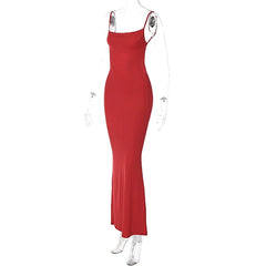 Solid Sleeveless Backless Elegant Sexy Bodycon Y2K Maxi Prom Dress