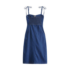 Summer Women Sexy Slip Denim Dress Strapless Lace-up High Waist Dress