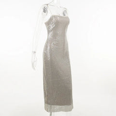 Sleeveless Glitter Sequined Evening Party Club Maxi Dress