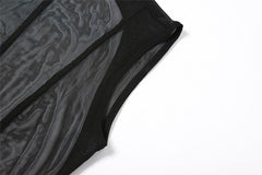 Mesh O Neck Long Sleeves Backless Lace Up See Through Sexy Bodycon Maxi Dress