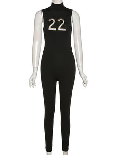Women Tracksuit Slim Elastic High Print Figure Zipper Jumpsuit Y2K Sports
