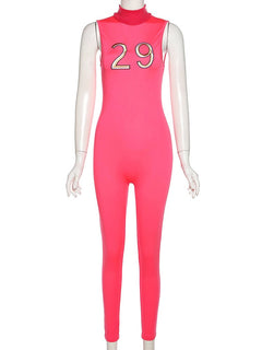 Women Tracksuit Slim Elastic High Print Figure Zipper Jumpsuit Y2K Sports