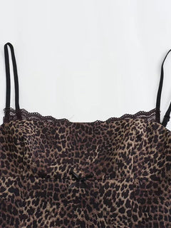 Leopard Print Sling Women Sexy Tube Top Sleeveless Backless Lace Slim Tanks Tops